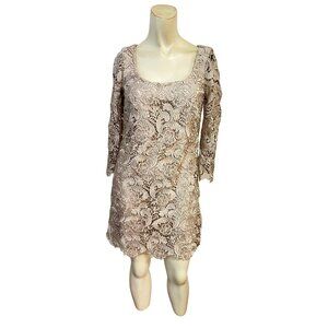 White House Black Market Floral Lace Long Sleeve Cocktail Dress Beige Size 00
